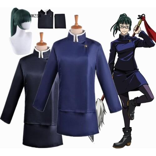 Anime Jujutsu Kaisen Zenin Maki Women Girls Uniform Blue Black Full Set Cosplay Costume