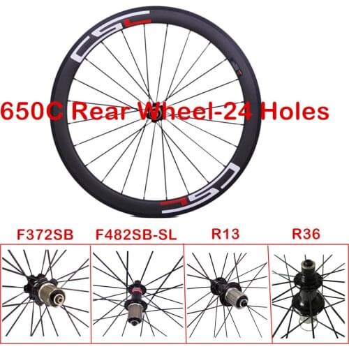 650C Rear Wheel 50mm Clincher 20.5mm Wide Road Bicycle Cabon Wheels with 24 Holes V-brake Hub