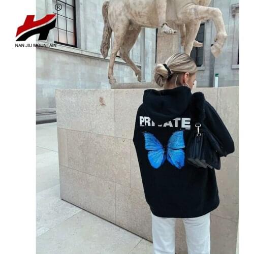 2020 Hooded Women Printed Butterfly Autumn Winter Long Sleeve Top Couple Loose Streetwear Hoodie