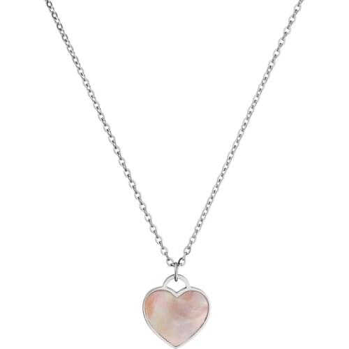 Mavis Hare Light Pink Real Seashell Heart Necklace Stainless steel 2cm Heart Shape Pendant with 45+5cm Link Chain as Women Gift