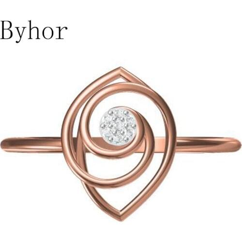 Byhor Solid 14K White+Rose Gold 0.029ct H/SI Natural Diamonds ring Women Fine Jewelry Trendy Wedding Band кольцo кольцa