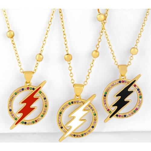 Gold Filled Lightning Necklaces For Women Crystal Cubic Zirconia Rainbow Necklaces Pendants Enamel Statement Jewelry nkeq13