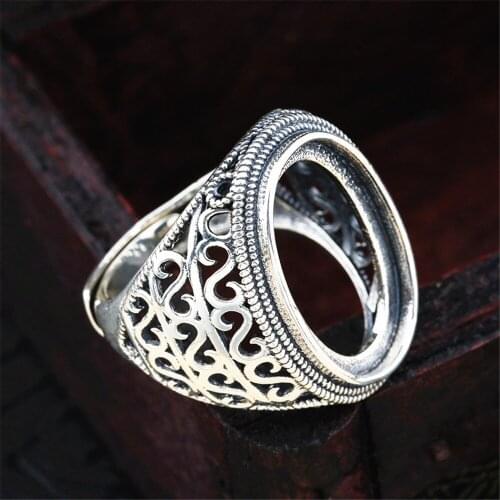Ring Setting for 13x19mm Oval Cabochons Ring Blank Thai Sterling Silver Adjustable Band Ring Base JZ0037