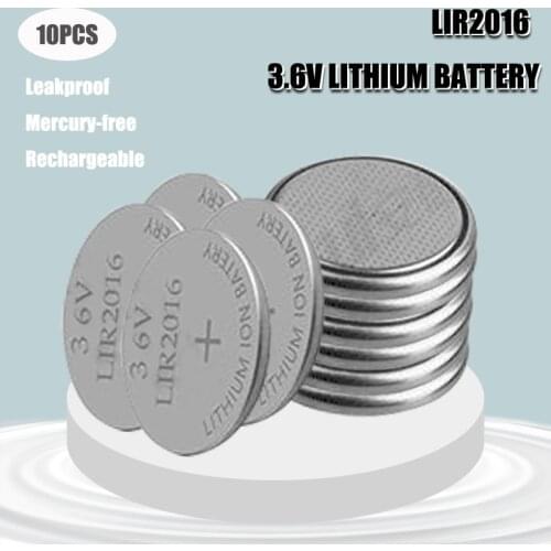 10PCS Li-ion Rechargeable Battery LIR2016 3.6V Lithium Button Built-in Coin Cell Batteries Watch Cells LIR 2016 Replaces CR2016