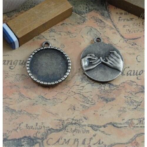 100pcs/lot Vintage Round Pinkie Promise Pattern Cabochon Base Settings 16mm Inner Size Cameo Pendant Jewelry Findings