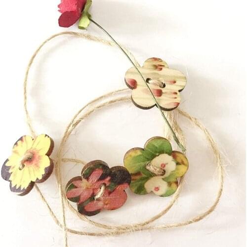 100PCS Handmade Painting Wooden Buttons with 2 Holes Craft Clothes Buttons for DIY Crafts Decor