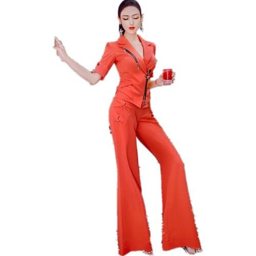 2020 Haute couture Elegant women blazer summer Lady clothes set European fashion NEW Short sleeve suit + Wide leg pants 1787