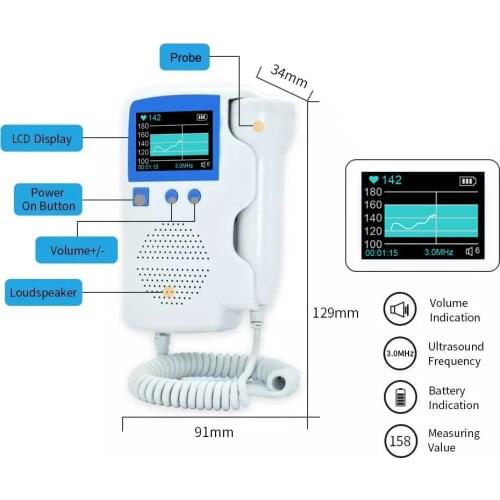 3.0MHz No Radiation Baby Heart Detector Household Doppler Fetal Doppler Heartbeat Monitor USB Cable Pregnancy Care LCD Display