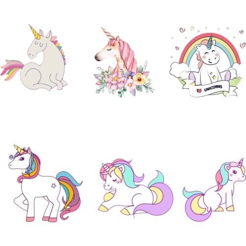 6Pcs/Set Mini Size Unicorn Appliques on Clothes Badges Clothing Deco Heat Transfer New Design Washable Diy Accessory Patches E