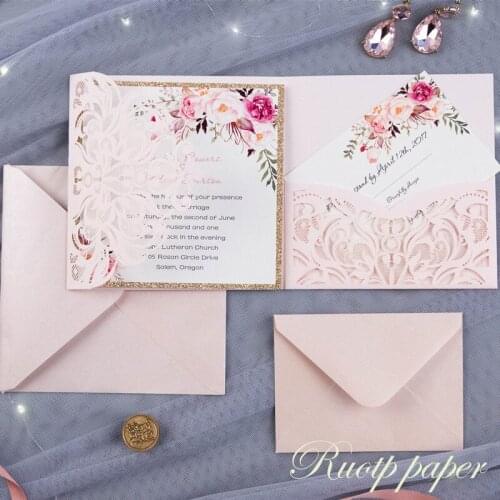 70pc Wed Faire Part Mariage Lace Invitation Diecut Pocket Laser Cut Invitations Cards Wholesale Anniversaire Wedding Invitations