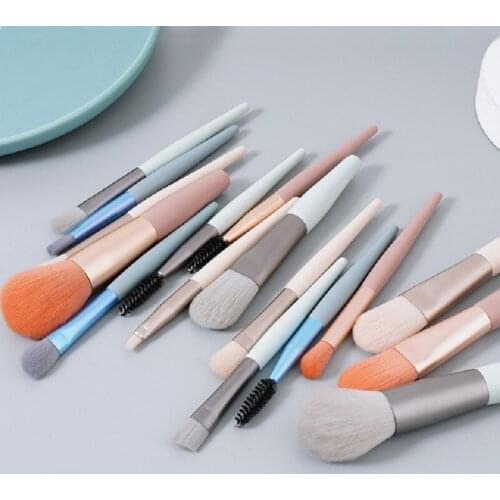 8pcs/Bag Mini Portable Macaron Cosmetics Short Handle Beauty Brush Makeup Brush Face Blending Cream Seamless Loose Powder Brushe