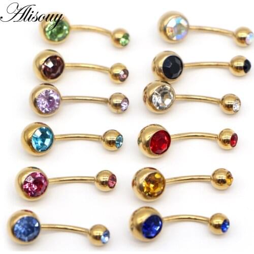 Alisouy Hot 1 PCS Unisex Charm Punk Golden Crystal Rhinestones Navel & Belly Button Rings Body Piercing Jewelry 12 Colors chose
