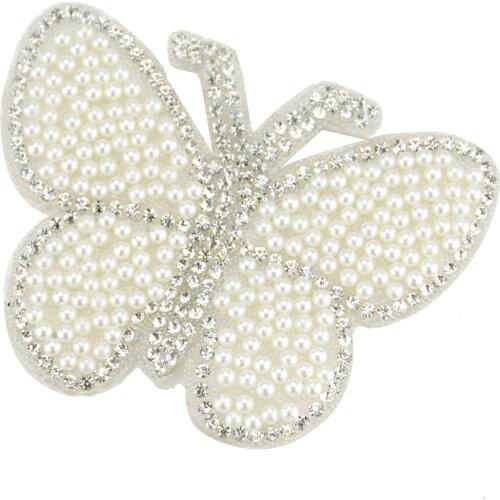 Diamond pearl Butterfly Sparkling Butterfly Patches for Clothing Diamond Painting Rhinestones Iron on Stick Applique