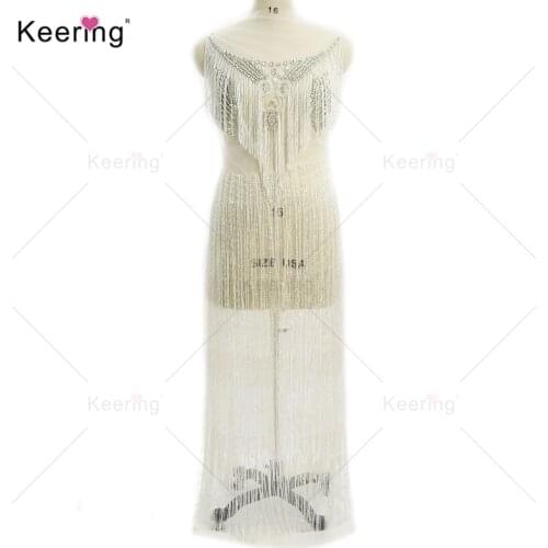 Large Waterfall Dangling Blingbling Bodice Applique Beaded Panel For Wedding Dress WDP-353