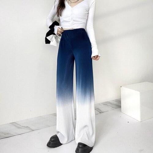 Womens High Waist Loose Straight Pants Thin Cool Gradient Wide Leg Streetwear 2021 Summer New Fashion Female Casual Trousers