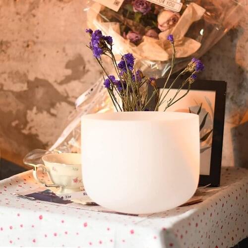 432HZ Heart Chakra 8" Note F Note Frosted Quartz Crystal Singing Bowl for Sound Therapy rubber mallet included