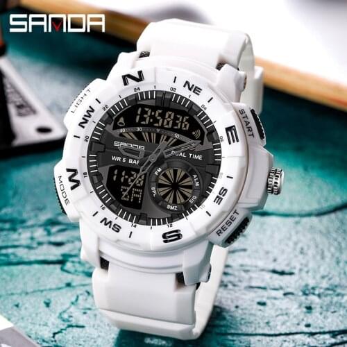 Watches Men Digital Watch White SANDA Sport Watch 50M Waterproof Auto Date relogio masculino Digital Military Watches Mens Sport