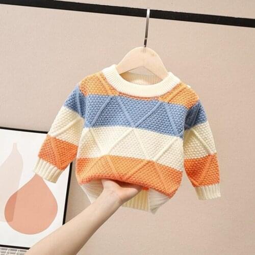 Kids Girls and Boys Spring Autumn 2021 New Full Sleeve Knitting Pullovers Childrens Clothing Patchwork O-neck Tops Sweaters C47