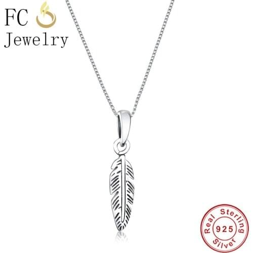 FC Jewelry 925 Sterling Silver Little Retro Feather Necklaces Pendants For Women Girl Femme Chain Chokers Christmas Trinket 2018