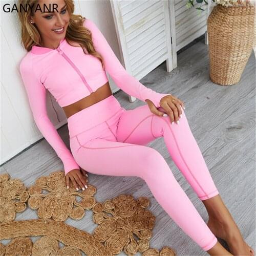 GANYANR Yoga Sets Women Gym Fitness Clothing Sport Sportswear Wear Jogging Crop Top Legging Tracksuit Suit Workout Bodysuit Sexy