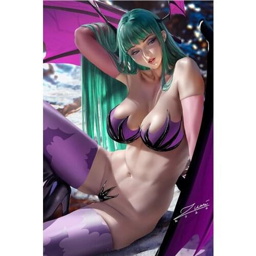Print Canvas anime Purple demon Sexy Girl Art Poster 40x60 50x70 60x90 Custom Painting Living Room Bedroom Hanging Picture