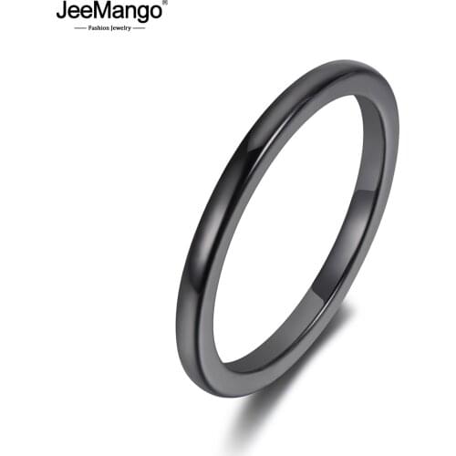 JeeMango Trendy 2mm Black & White Glossy Ceramics Rings Jewelry Classic Wedding Anniversary Rings For Women Girl Anneaux JR19052
