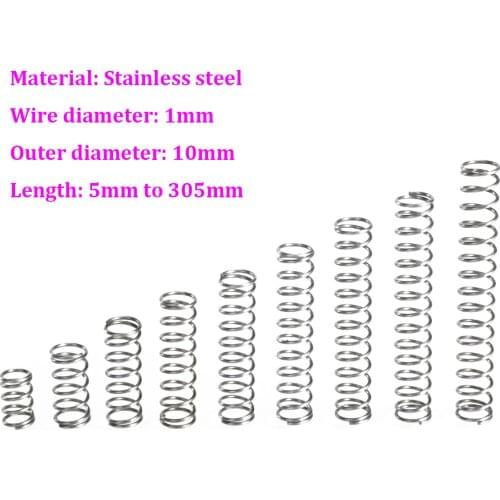 Wire Dia 1mm Stainless Steel Compression Spring OD 10mm Pressure Spring Length 5mm - 305mm