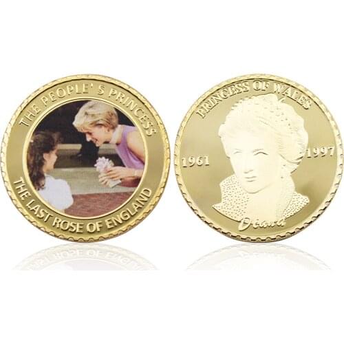 The Beautiful Princess Diana 20th Anniversary 24k Gold Coin Birthday Gifts Metal Coin The Last Rose of Englang Challenge Gifts