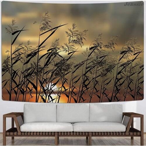 Landscape Dogs Tail Grass Printing Tapestry Wall Hanging Sandy Beach Painted Reed Blanket Camping Tent Travel Mattress Tapestry