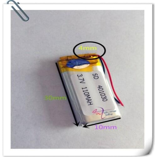 Wholesale 10 pcs 3.7V 110mAh 401030 Lithium Polymer LiPo Rechargeable Battery For DIY Mp3 MP4 MP5 GPS bluetooth toy game