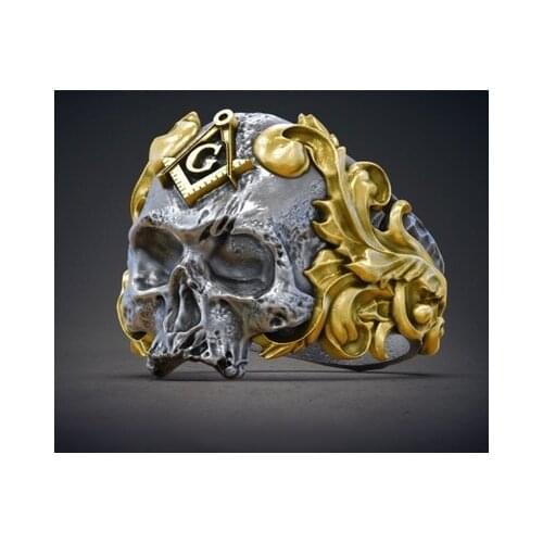 Masonic Stainless Steel Skull Ring Gothic Mystic Glory Mens Ring Freemason Signet Rings Biker Jewelry