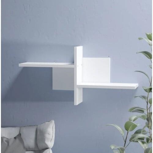 Wall Mounted Shelves, Natural Wood 2-Tier Shelf, Durable Wooden Hanging Shelf for Home Decor White/Oak 69x15x34 cm Easy Assembly