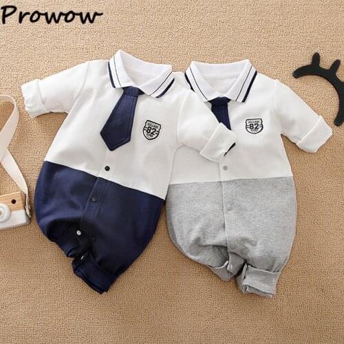 Prowow Baby Boy Clothes For Newborns 0-18months Number "82" School Stylish Gentleman Babys Romper Jumpsuit For Kids Infant