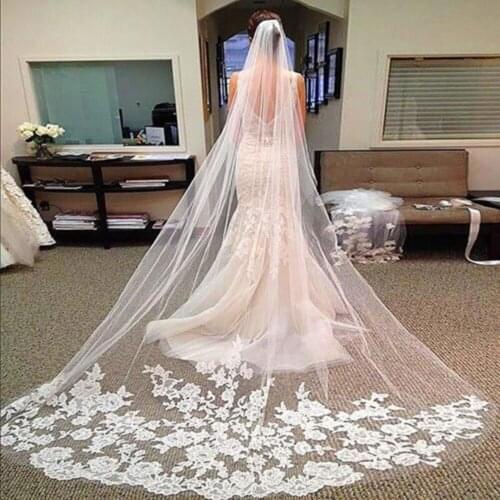 One Layer Lace Edge White Ivory Catherdal Wedding Veil Long Bridal Veil Cheap Wedding Accessories Veu De Noiva