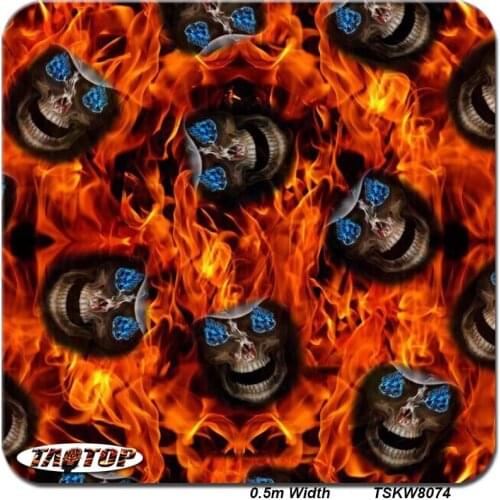 TAkw8074 0.5m*10m Popular Skull Blue Eyes Flame Hydrographic Film Water Transfer Printing Film Liquid Image