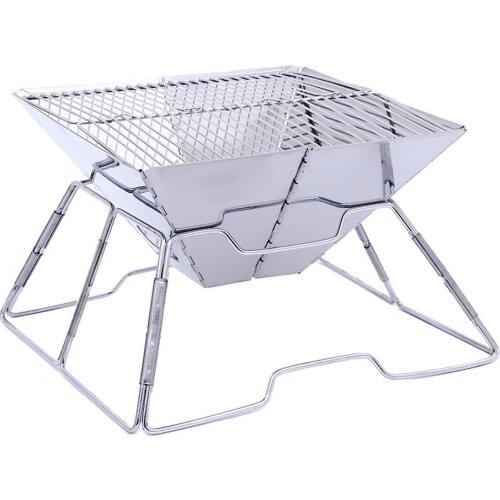 Portable Stainless Steel BBQ Grill Non-stick Surface Folding Barbecue Grill Tabletop Outdoor Camping Garden Terrace Picnic Tool