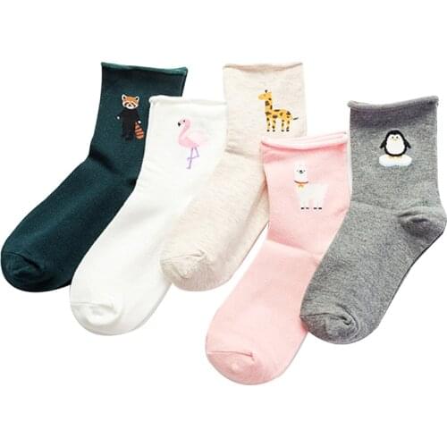 Casual Flamingo Modis Harajuku Cartoon Funny Women Casual Socks Women Short Sock Animal llama lolita Happy Socks Female