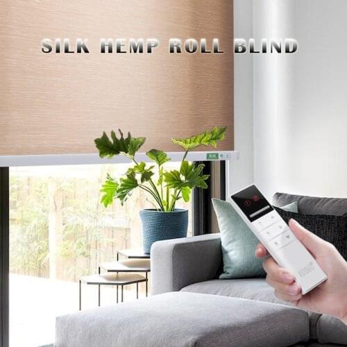 Zshine Half or Full Blackout Linen Fabric Remote Control Electric Roller Shades Alexa Compatible via Broadlink Customize Size