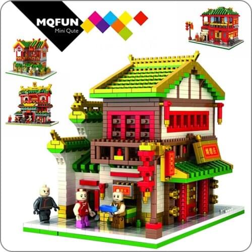 PZX Blocks Architecture Chinese Style ancient building Plastic blocks Funny store Wine House For Children Gifts Educational toy