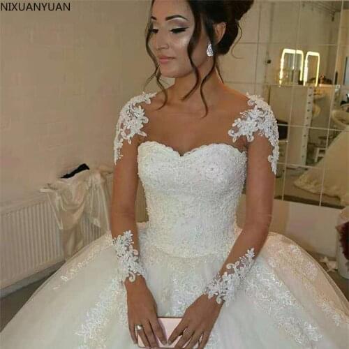 Wedding Dress 2021 Scoop Neck Long Sleeve Lace Bridal Dresses Plus Size Vestidos De Noiva for Women