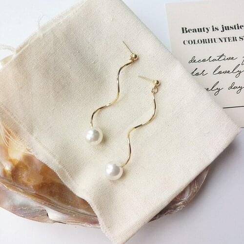 TIMEONLY Elegant Imitation Pearl Tassel Earrings for Women Lady Gold Color Twisted Chain Long Dangle Earrings Wholesale Jewelry