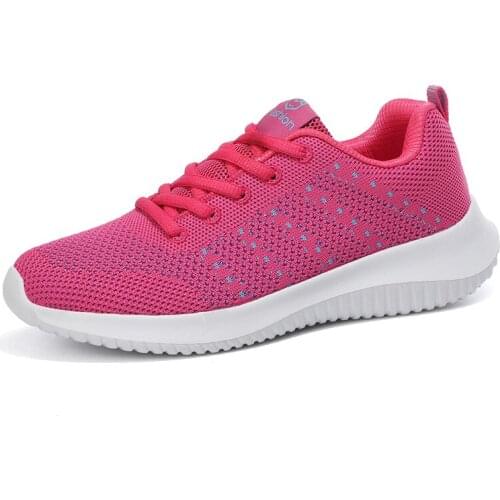 New Women Casual Shoes Ladies Breathable Walking Mesh Lace Up Flats Shoes Platform Sneakers Women Rose Vulcanized Shoes QJ