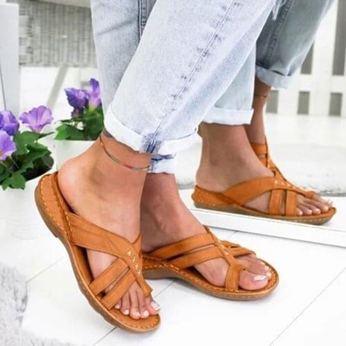 Summer Sandals Women Roman Sewing Flat Shoes For Ladies Retro Soft Buttom Sandals Casual Solid Women Shoes Comfy Sandalias Mujer
