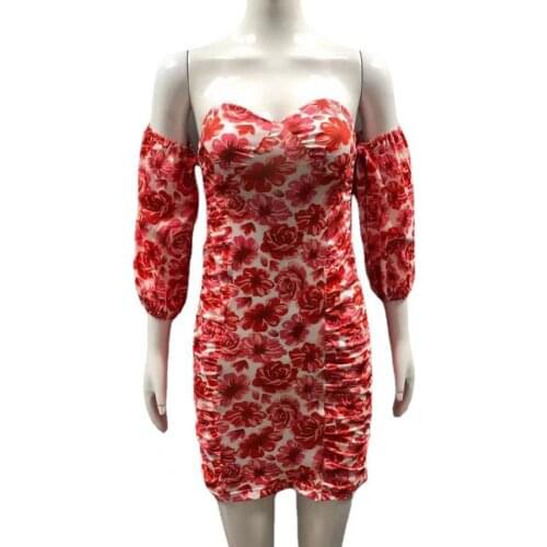 Women Fashion Sexy Bubble Sleeve Backless Off Shoulder Bubble Sleeve Dress for Party Dating