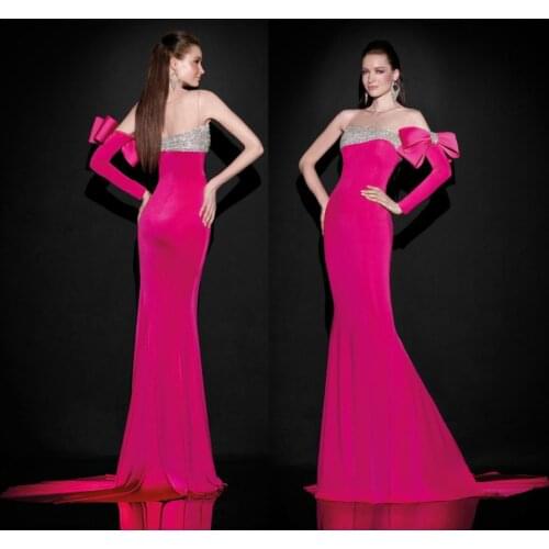 2018 one shoulder Long Sleeves vestido de noiva Mermaid Beading Bow Sheer Neck Sexy Prom Party gown bridesmaid dresses