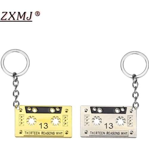 ZXMJ THIRTEEN REASONS WHY AUDIO TAPE keychain CASSETTE 13 REASONS WHY HANNAH BAKER keyring Vintage Gold colour for gift souvenir