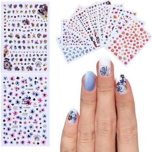 1 Pcs Nail Art Decoration Adhesive Watercolor Translucent Blooming Flower and Leaves Nail Stickers Painted DIY Nail Accessories