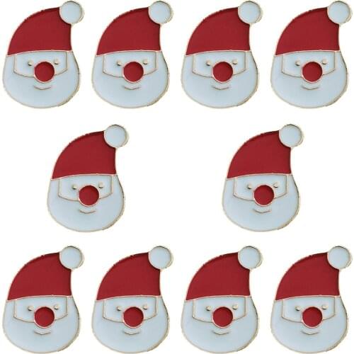10Pcs Fashion Cartoon Santa Brooch Christmas Claus Mini Enamel Pins Cute Metal Pins Badge Enamel Jewelry Gift