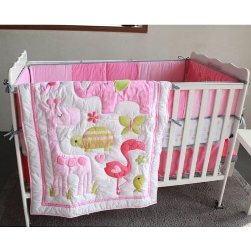7PCS baby quilt cartoon baby crib bedding for newborn baby girl boy ropa de cuna (4bumpers+duvet+bed cover+bed skirt)