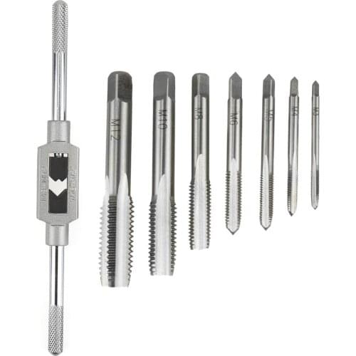 8PCS M3-M12 Tap Set Small Tap Twisted Hand Tools Screw Thread Plugs Taps Hand Screw Taps Metal Processing Wrench Holder